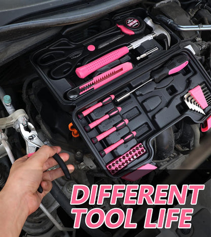 40-Piece Pink Tool Set for Girls, Ladies and Women, General Household 40 PCS Hand Tool Kit with Plastic Toolbox, Essential Tools for Home, Garage, Office and College Dormitory Use