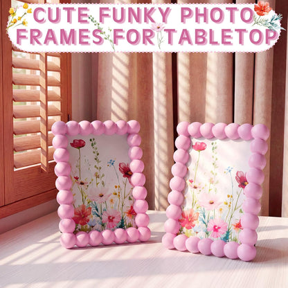 4x6 Beaded Picture Frame with Mat Boho Photo Frame Cute Funky Photo Frames for Tabletop Wall Display Decorative Art Design Home Decor (Pink)