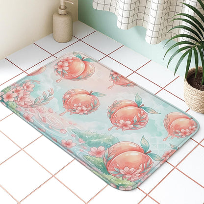 Peach Blossom Quick Dry Bath Mat, Floral Pastel Design Absorbent Non Slip Shower Mat, Spring Decorative Flannel Washable Bath Rugs for Bathroom Toilet Restroom 20x32 Inch