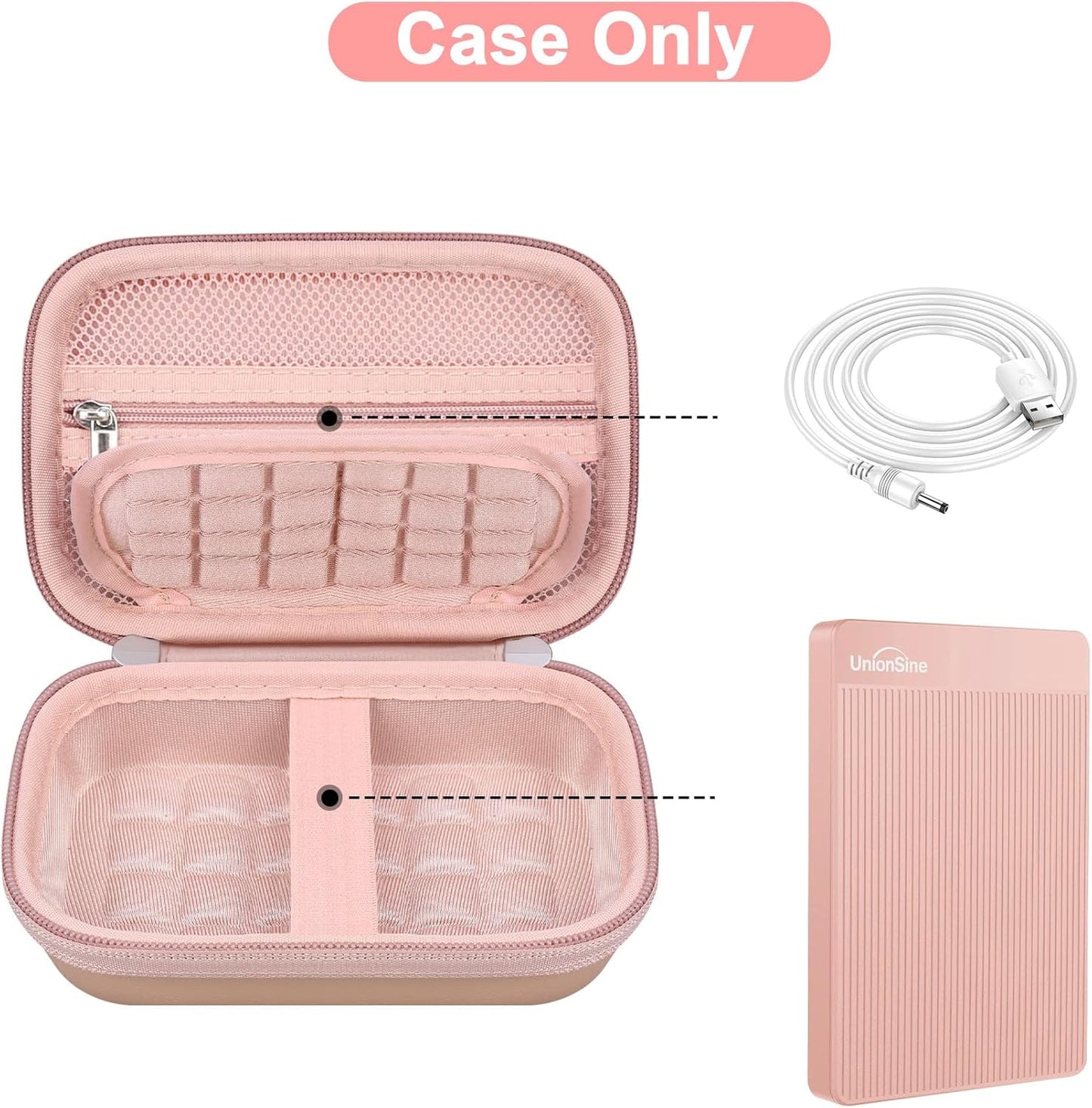 Canboc Hard Case for UnionSine 250GB 320GB 500GB 750GB 1TB 2TB Ultra Slim Portable External Hard Drive HDD, Zipper Mesh Bag fit Flash Drives, USB Cable, SD Card, Rose Gold