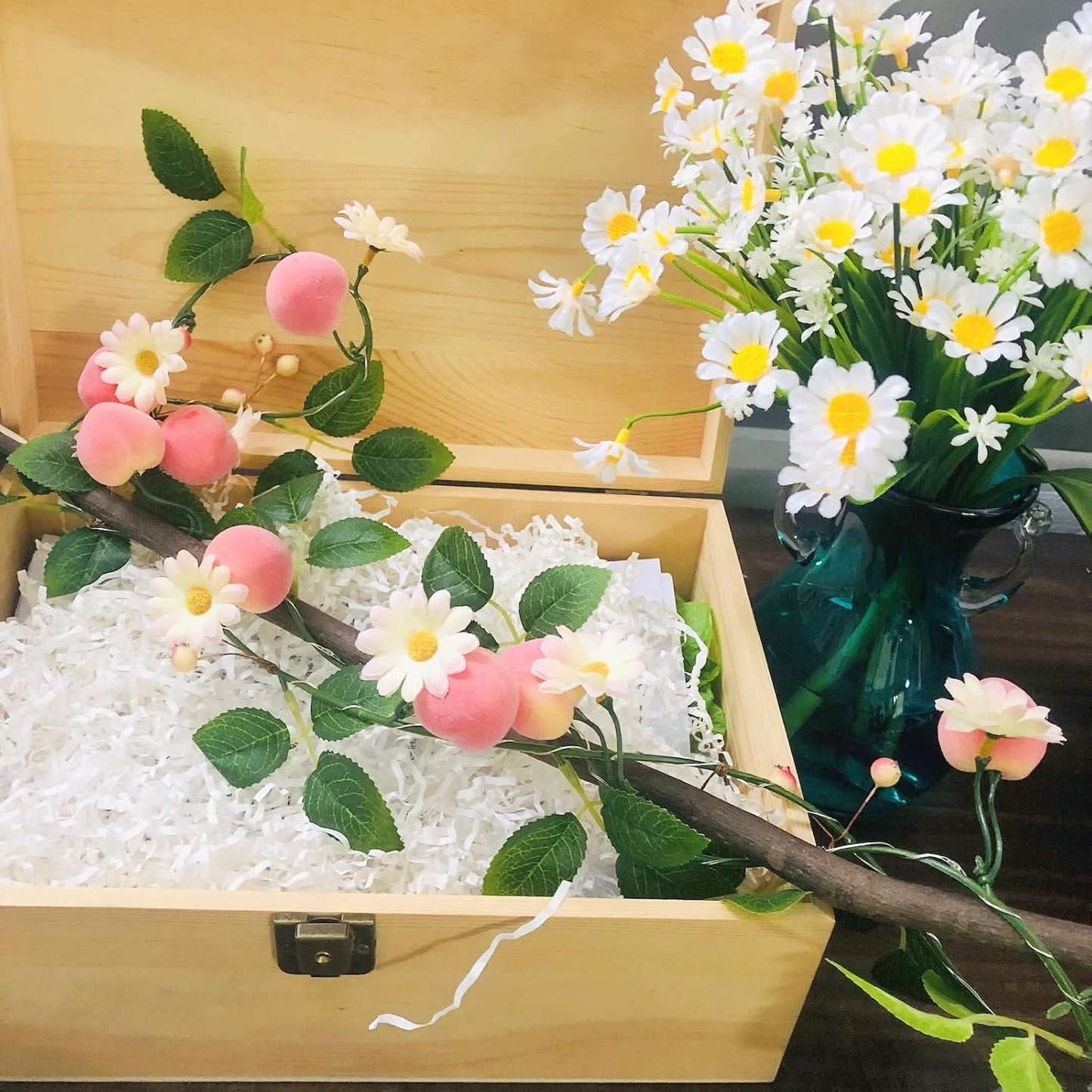 Artificial Peach Flower Vine Garland,Hanging Pink Flowers Peach Fruit Berries Plant Wreath for Wedding Home Garden Office Hotel Party Craft Art Decoration (1, Pink Peach)