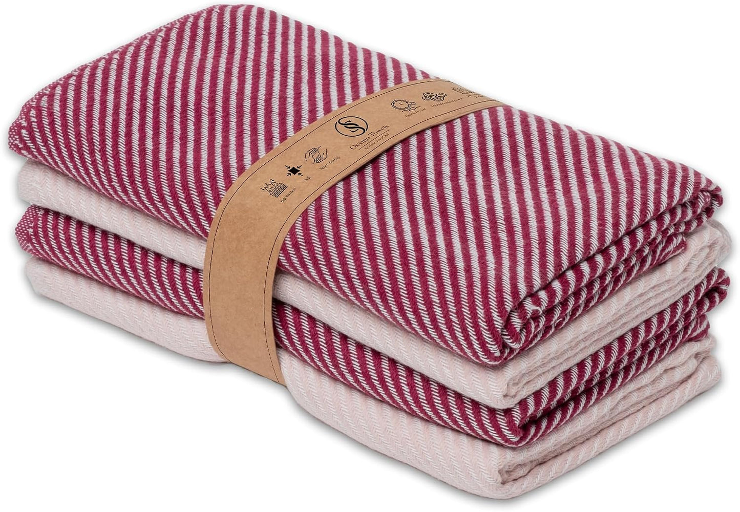 Ossano Cute Kitchen Towels - 4 Pack, (20" x 30") - Elegant & Pretty - Versatile as, Cute Hand Towels, Decorative Kitchen Towel, Dishcloths, Pretty Dish Towel, Burgundy and Powder Pink