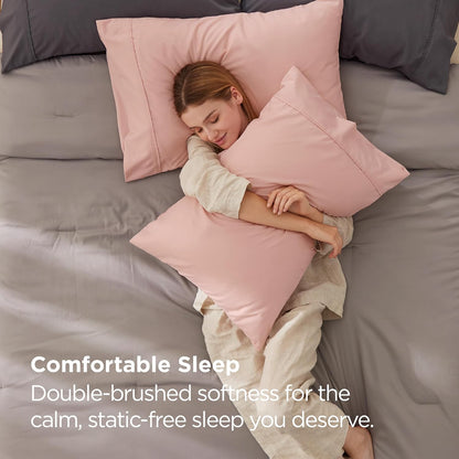 Bedsure Pillow Cases Standard Size Set of 2 - Blush Pink Brushed Microfiber Pillowcases, Super Soft and Cozy Pillow Case Covers with Envelope Closure for Kids, Wrinkle, Fade Resistant, 20x26 Inches