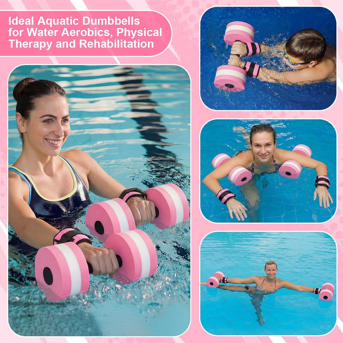 Hollowfly Water Aerobics Set, 4 Piece Pool Exercise Kit (2 Aquatic Dumbbells + 2 Ankle/wrist Weights), EVA Foam, Low-impact Workout