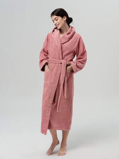 SIORO Hooded Terry Cloth Robes for Women, Absorbent Cotton Bathrobe with Pockets, Towel Robe for After Shower Spa Hotel
