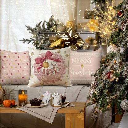 Christmas Pink Gold Snowflake Throw Pillow Covers Merry Christmas Tree Pillow Covers 18x18 Set of 4 Winter Holiday Cushion Case Polka Dot Decoration for Sofa Couch