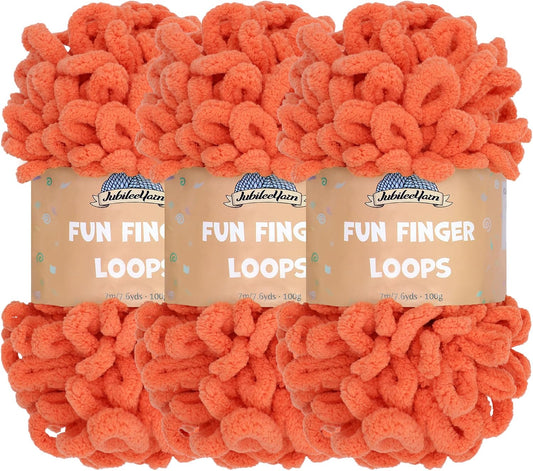 JubileeYarn Fun Finger Loops Yarn - 100g/Skein Jumbo Polyester - Living Coral - 3 Skeins