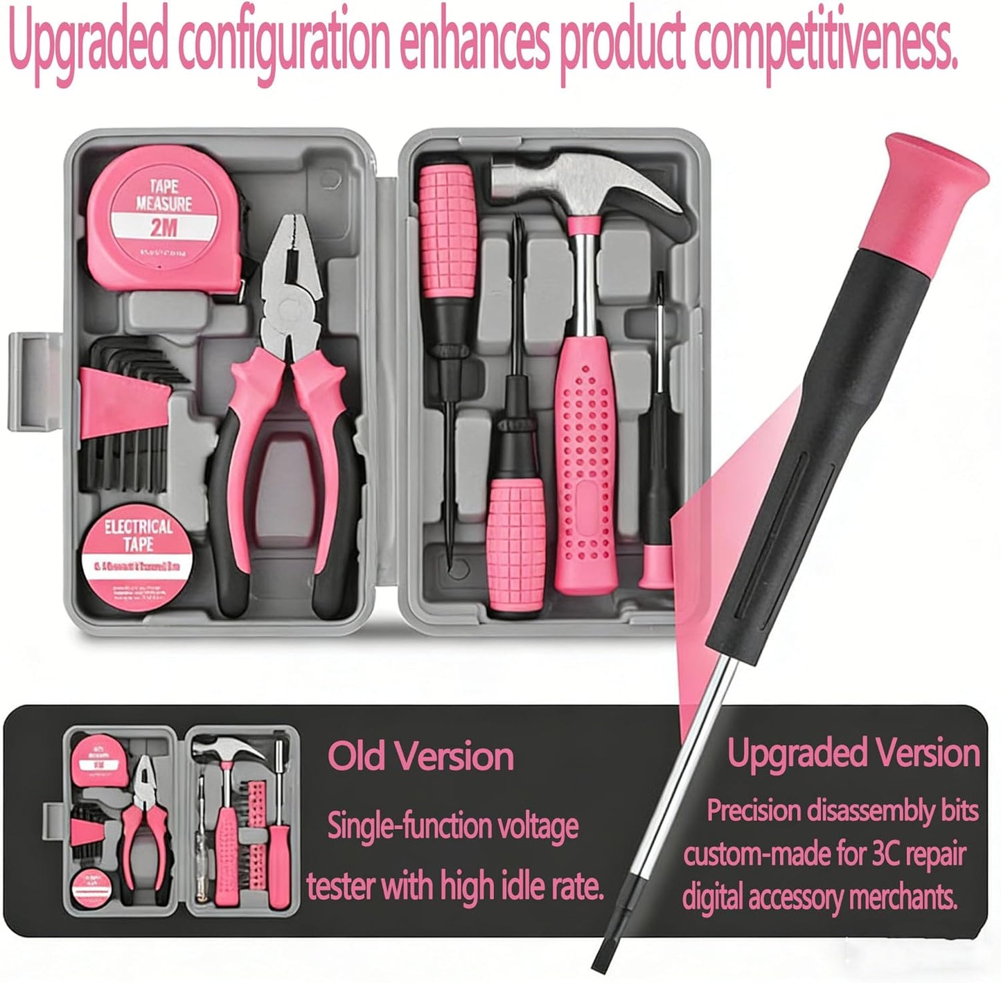 NIVOLT 13 Piece Pink Tool Set for Women, Small Household DIY Hand Tool Kit with Hammer Pliers Screwdrivers, Basic Home Repair Starter Set with Storage Case for Renters Students Beginners