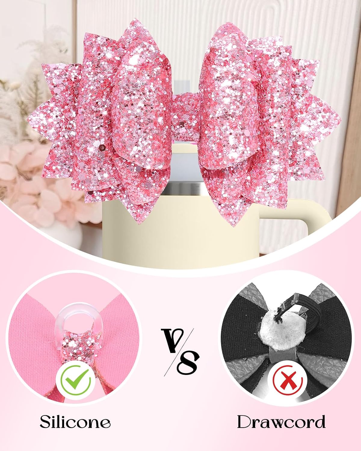 Bow Straw Topper with Cup Bootfor Stanley 40 30 oz - Bling Bow and Diamond Cover Caps with Bottom Protector 3 PCS Sets for Tumbler Accessories