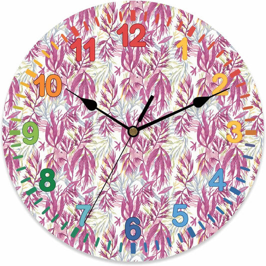LooPoP Wall Clock Pink Seagrass Clocks PVC Silent Non-Ticking Battery Operated Colorful Teaching Ocean Coral Marine Life Round Clock for Kids Room Living Room Bedroom Office School Wall Decor 10 Inch
