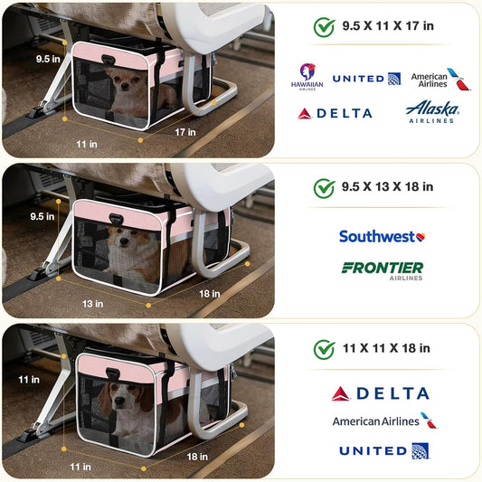 Lekereise Top-Expandable Pet Carrier 17x11x9.5 Inch Alaska Hawaiian Airline Approved Soft Sided Underseat to 12lbs Travel Carriers for Small Dogs and Cats with Locking Safety Zippers Anti-Scratch Mesh