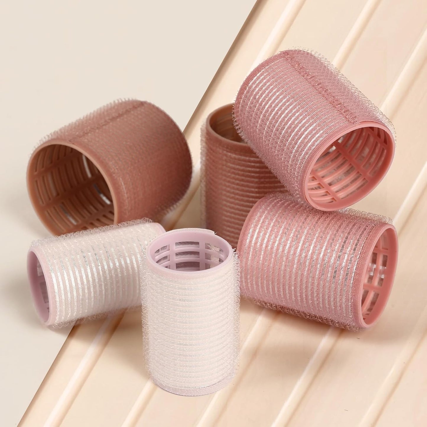 9pcs Ceramic Ionic Thermal Hair Rollers,Self-Grip Hair Roller Set Hair Curlers,Rollers Hair Curlers to Sleep In for Hair Blowout Look,Salon Quality for Long Short Hair(Brown Pink White)