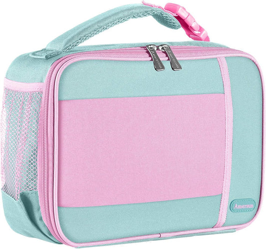 Kids Insulated Lunch Box, Lunch cooler with Water Bottle Holder, Keep Food Warm Cold School Lunch Bag for Kids Teen Girls Boys, Lunch Tote Bag for Children, Light Pink New
