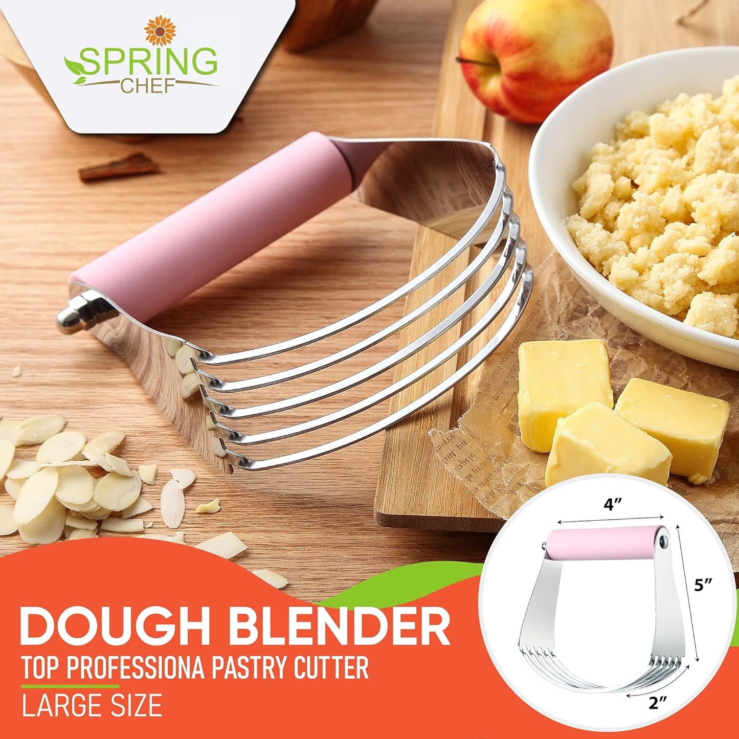 Spring Chef Stainless Steel XL Box Grater & Professional Large Dough Blender - 2 Product Bundle - Pink Lemonade