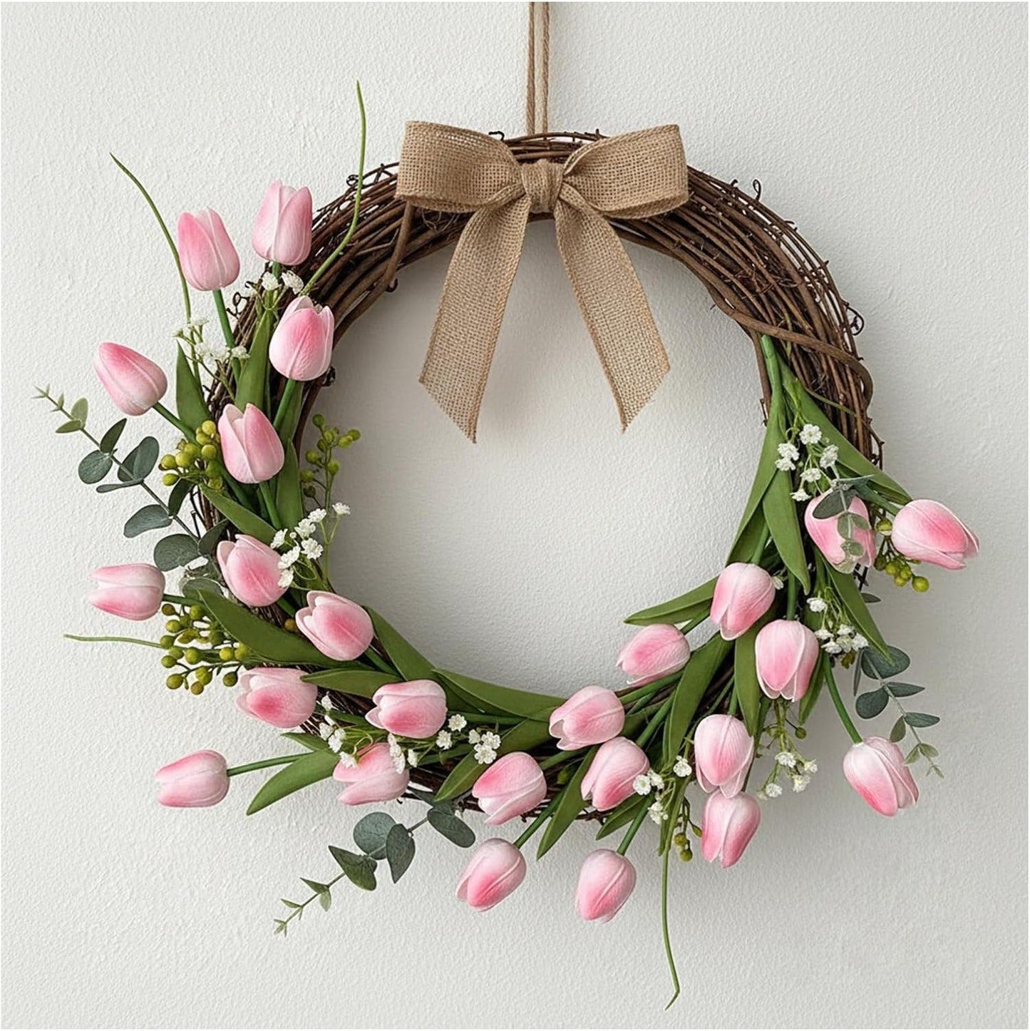 18pcs Artificial Tulips 13" PU Artificial Flowers for Family Friends Gifts DIY Flower Arrangement Home Kitchen Office Party Wedding Dining Table Decoration, Light Pink