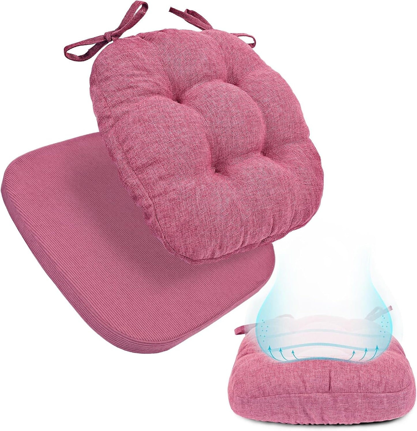 BUYUE Double-Layer Thickened Chair Cushion for Dining Chair, Natural Latex Foam Support, 2-Faced Reversible Kitchen Seat Cushion, Practical Non-Slip Chair Pad, 1 PC, Pink