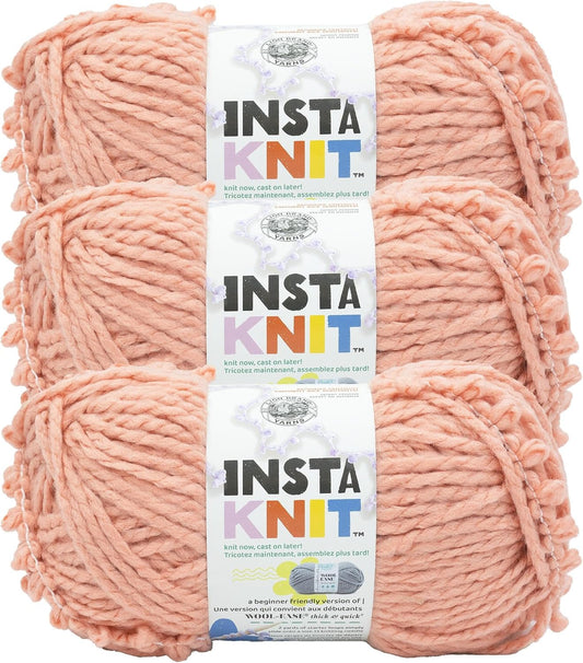 Lion Brand Yarn Instaknit Beginner Friendly Super Bulky Yarn for Knitting and Crochet, Me and The Giant Peach, 3 Pack, Wool Blend Fiber for Blankets, Hats, and Sweaters