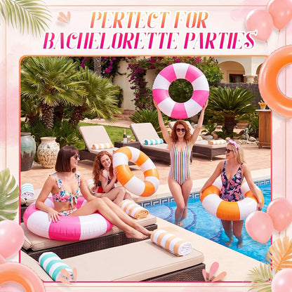 8 Pcs Pink and Orange Inflatable Pool Float 35.43 Inch Pool Water Ring Cocktail Loungers Tube Swimming for Tequila Sunset,Bachelorette, Wedding, Summer Beach Party