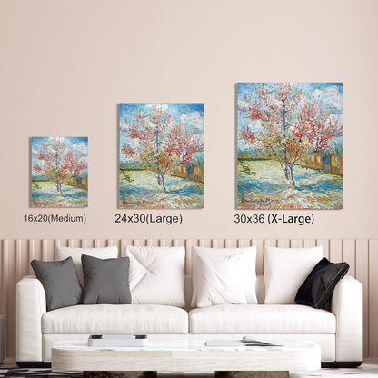 A&T ARTWORK Pink Peach Trees Vincent Van Gogh. The World Classic Art Reproductions, Giclee Canvas Prints Wall Art for Home Decor, 16x20 inches