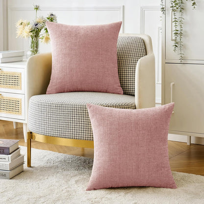 MIULEE Pack of 2 Couch Valentines Throw Pillow Covers 18x18 Inch Soft Spring Blush Pink Chenille Pillow Covers for Sofa Living Room Solid Dyed Pillow Cases