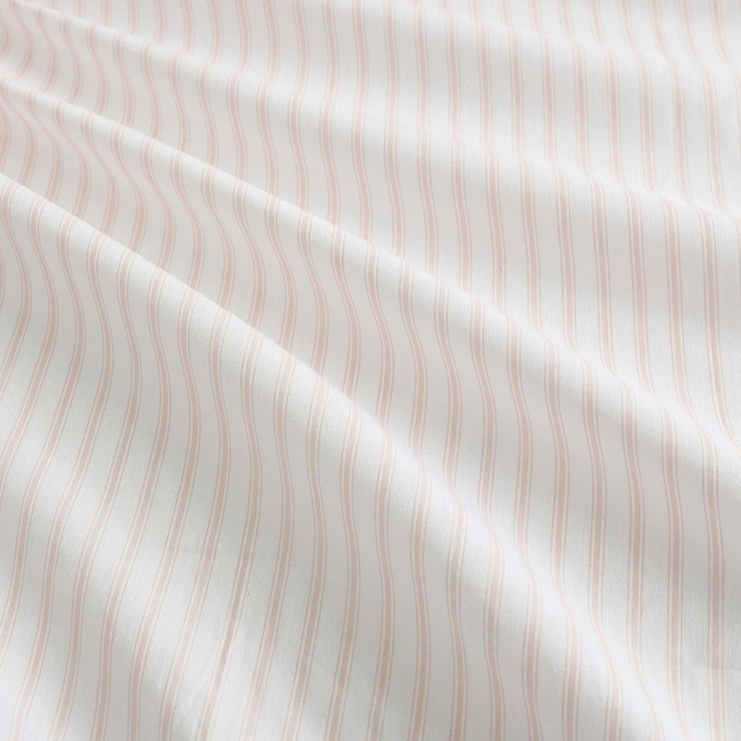 Martha Stewart - Queen Size Sheets Set, Crisp & Tailored Cooling Sheets with a Smooth Cotton Percale Lightweight Feel - Bed Sheets with Matching Pillowcases & Fitted Sheet (Ticking Stripe Pink)