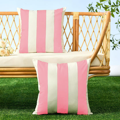 Allorry Outdoor Pillow Covers 18x18 Set of 2 Pink Striped Decoration Throw Pillow Covers for Spring Summer Outdoor Waterproof Garden Patio Furniture Sofa Bed Home Decor JB007-H18