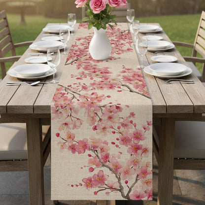 Table Runner 60 Inches Long, Peaches Branches Decorative Table Runner for Party Wedding Home Decor, Farmhouse Spring Botanical Pink Flowers Dresser Scarves for Bedroom Kitchen Tables Decor 13x60 Inch
