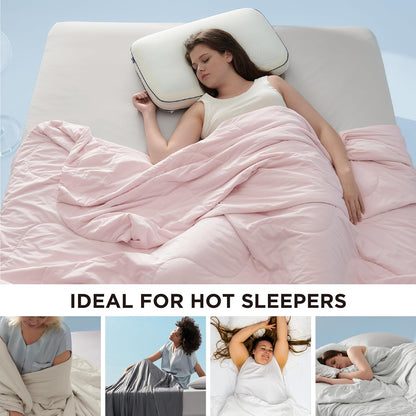 Bedsure Cooling Blankets for Hot Sleepers - Cooling Comforter, Cold Summer Blanket Twin Size for Bed, Ice Breathable and Lightweight Gift for Night Sweats, Pink, 60x80 Inches