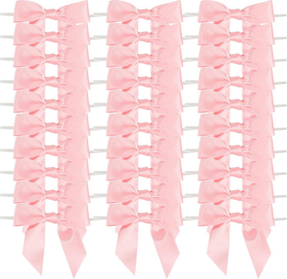 AIMUDI Baby Pink Satin Ribbon Bows 3.5" Light Pink Pretied Twist Tie Bows for Treat Bags Cake Pop Gift Wrapping Basket Wedding Favors Cookie Candy Bagging Baby Shower - 50 Counts