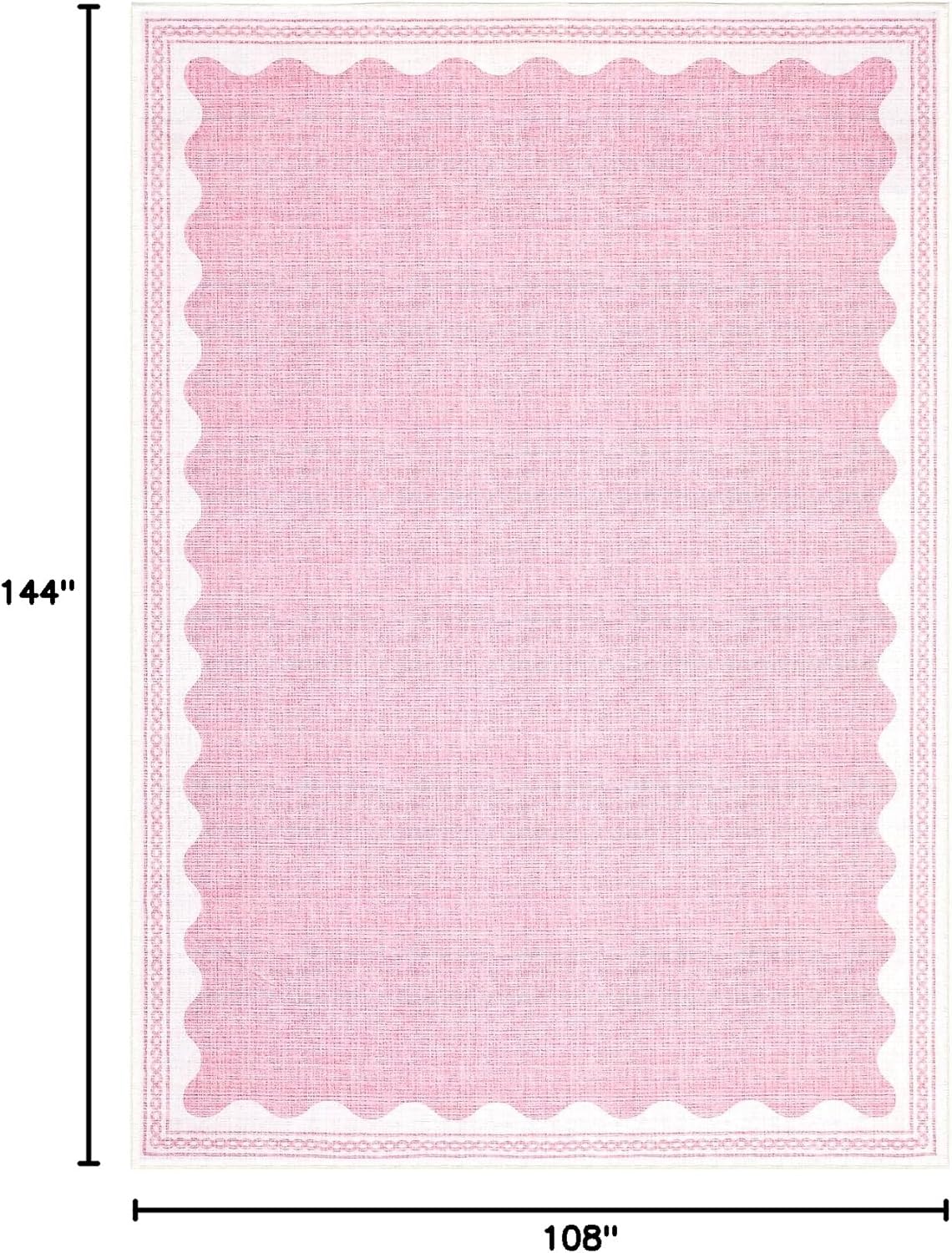 Scalloped Washable Rug 9x12 Area Rugs for Living Room, Solid Pink Rug for Bedroom Girls, Non Slip Throw Mat with Rubber Back, Soft Dorm Nursery 9x12 Carpet for Dining Room