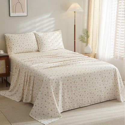 HighBuy Pink Floral Sheet Full Size Bed Sheets Set White - 4 Piece Extra Deep Pocket Full Pink Floral Bed Sheets - Cooling Soft Sheet & Pillowcase Sets Full Size,Floral Bed Sheet Set