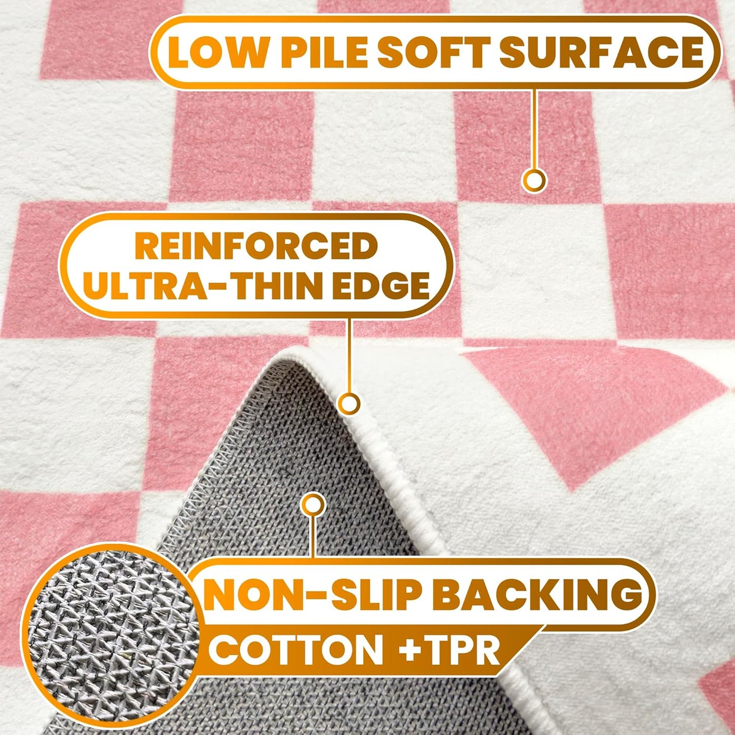 Washable Checkered Rug, 5x7 Pink Checkerboard Modern Foldable Large Area Rugs for Living Room, Low Pile Ultra-Thin Non-Slip Indoor Doormat Carpet for Office Bedroom Playroom Classroom Dorm