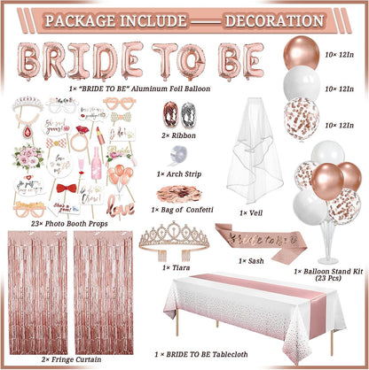 LFSTGN 274 Pcs Rose Gold Bridal Shower Decorations, Bachelorette Party Decorations Favors - "BRIDE TO BE" Banner, Veil, Balloon, Photo Props, Tableware with Rose Gold for 25 Guests