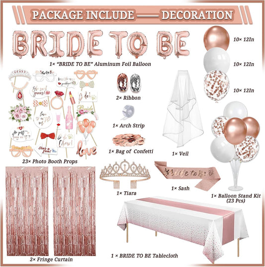 LFSTGN 274 Pcs Rose Gold Bridal Shower Decorations, Bachelorette Party Decorations Favors - "BRIDE TO BE" Banner, Veil, Balloon, Photo Props, Tableware with Rose Gold for 25 Guests