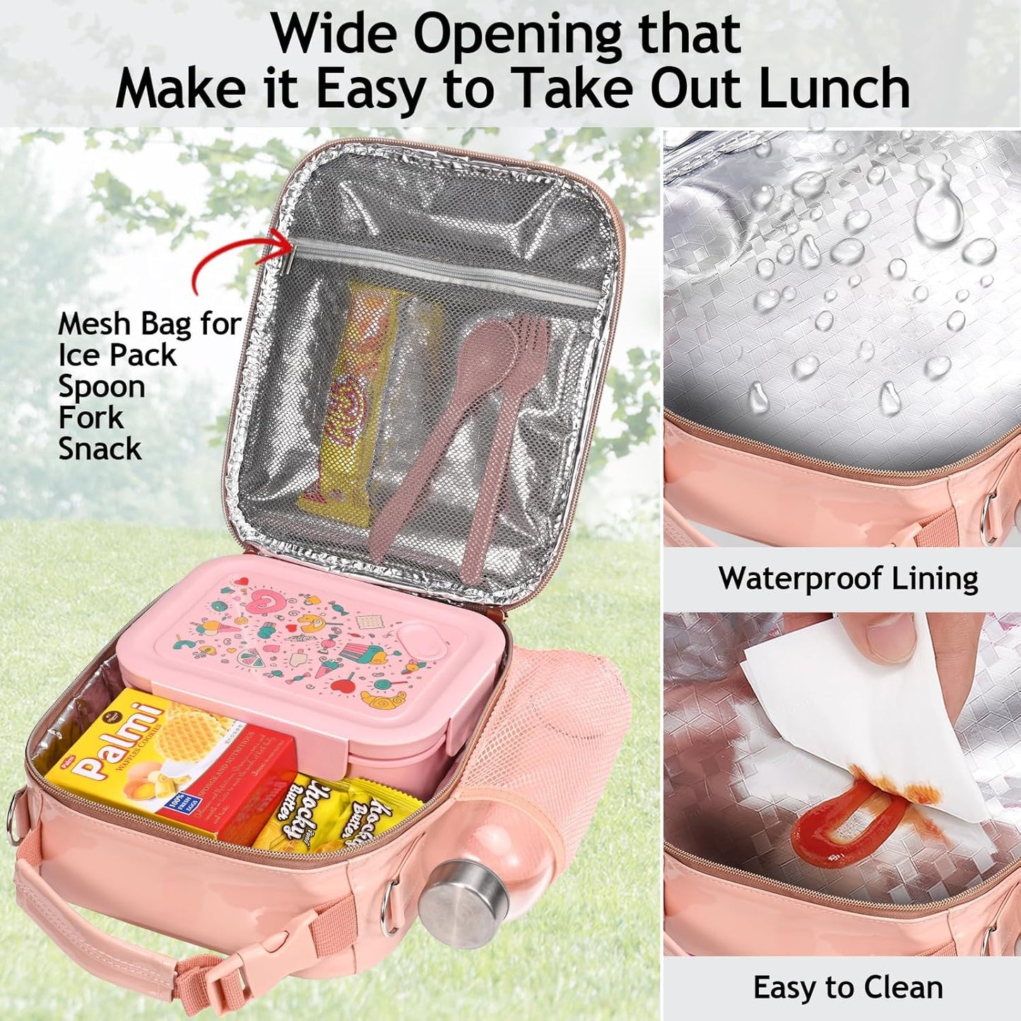 Lunch Box for Kids Lunch Boxes Insulated Lunch Containers Lunchboxes Kids Lunch Bag for Girls Thermal Meal Small Lunch Tote for School Pink