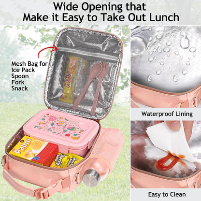 Lunch Box for Kids Lunch Boxes Insulated Lunch Containers Lunchboxes Kids Lunch Bag for Girls Thermal Meal Small Lunch Tote for School Pink