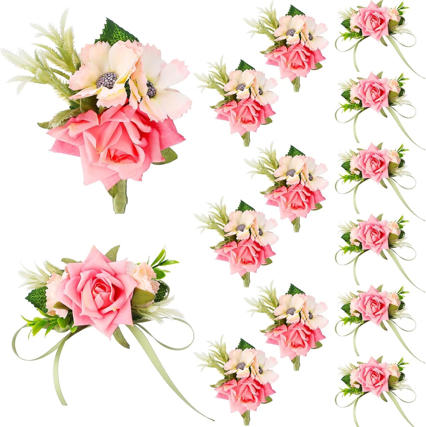 Jexine 12 Pcs Boutonniere and Corsage for Wedding Mother's Day Party Flower Wrist Corsages with Pins for Men Women Groom Bride Groomsmen Prom Ceremony Anniversary Dinner Decor(Pink)