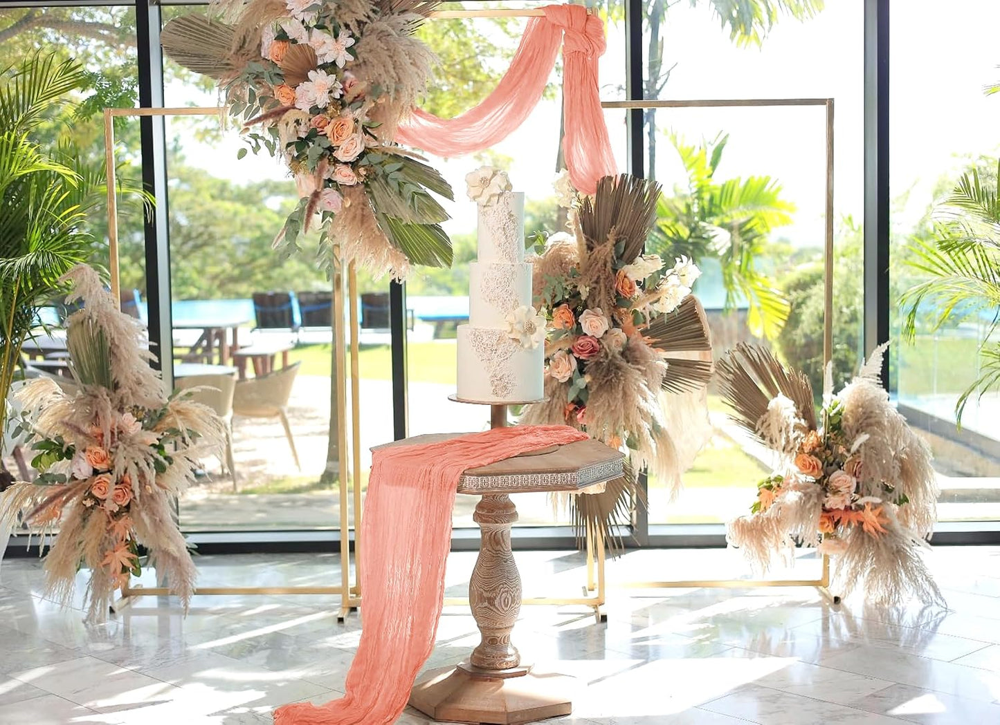 6 Pack Coral Cheesecloth Table Runner 10FT Cheese Cloths for Wedding Decor, 20x120inch Rustic Boho Gauze Table Runners for Wedding Party Bridal Shower Table Decoration
