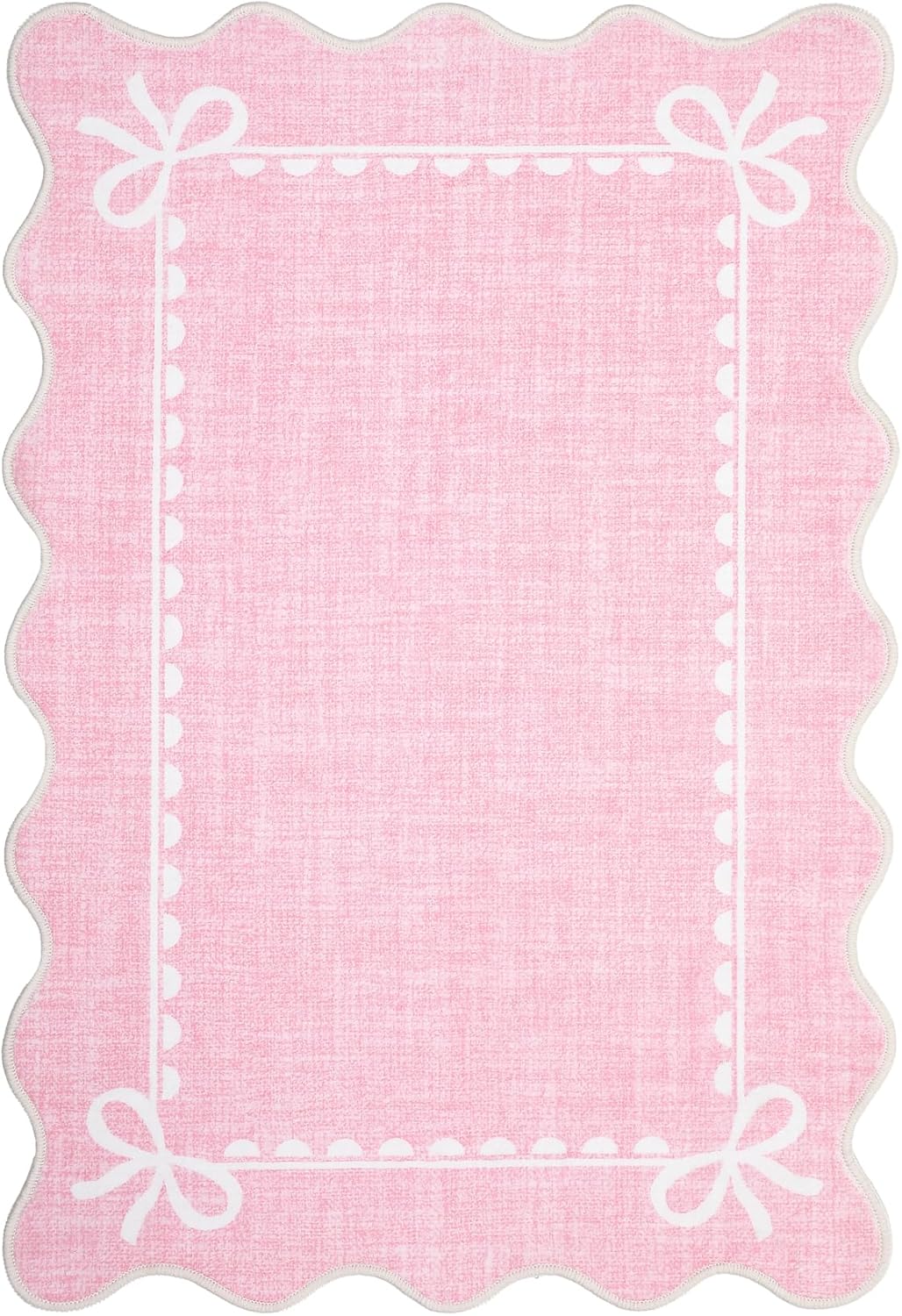 GarveeHome Scalloped Bow Rug for Kitchen Floor, Solid Pink Rug for Dorm, Washable Entryway Rugs 2x3 Soft Low Pile Non Slip Scalloped Rugs for Nursery Bedroom Decor Hallway