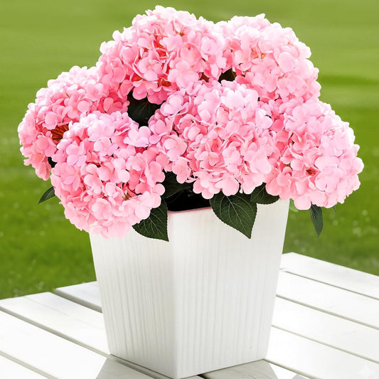 Auihiay 6 Bundles Hydrangea Artificial Flowers for Outdoors and Indoor, Bulk 30 Heads, UV Resistant Faux Hydrangea Flowers for Garden, Porch, Yard, Window Box & Outdoor Wedding Decoration (Pink)