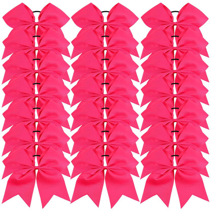 Oaoleer 21PCS 8" Large Cheer Bows Rose Pink Bows Jumbo Cheerleader Bow with Ponytail Holder Elastic Band Handmade for Cheerleading Teen Girls College Sports