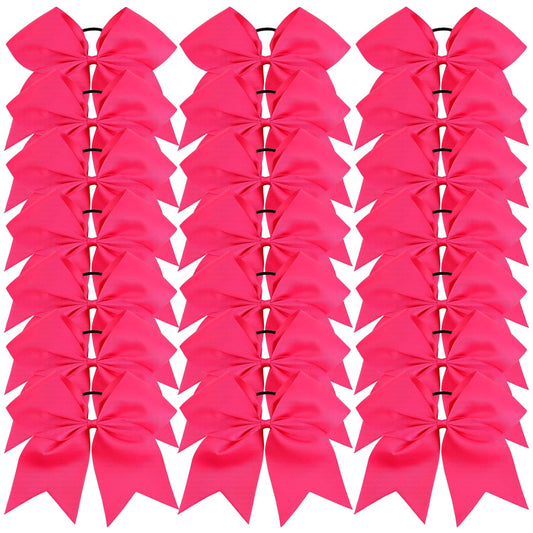 Oaoleer 21PCS 8" Large Cheer Bows Rose Pink Bows Jumbo Cheerleader Bow with Ponytail Holder Elastic Band Handmade for Cheerleading Teen Girls College Sports