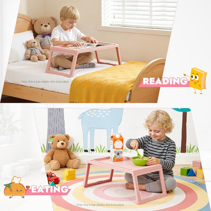 6PCS Bed Tray Tables, Foldable Laptop Desk Portable Breakfast Lap Desks Serving Food Trays with Foldable Legs for Eating, Sofa, Bed, Studying and Working (Pink)