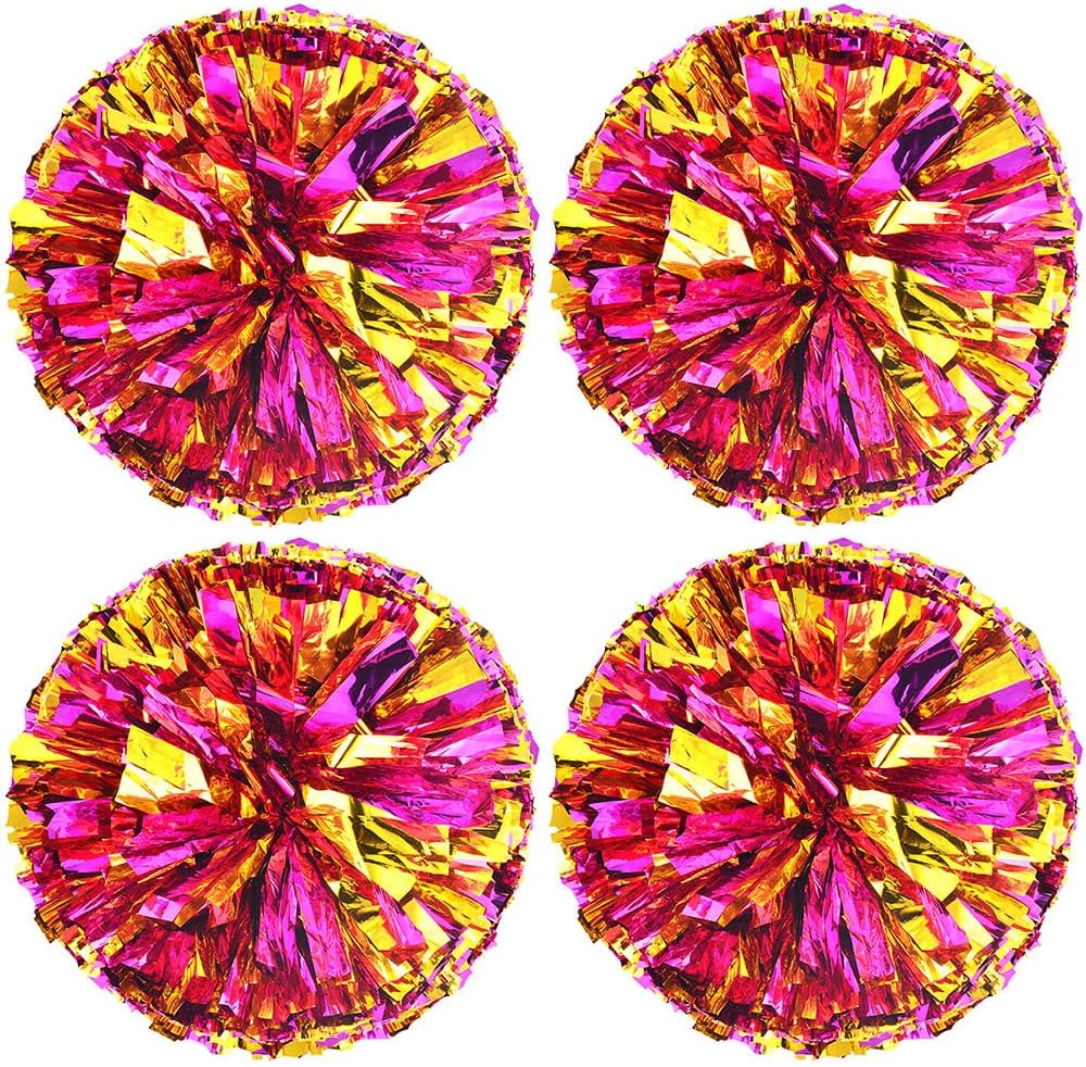 Springen Cheerleading Pom Poms, Cheerleading Metallic Foil & Plastic Ring Pom Poms for Cheer Sport Kids Adults Team Spirit Cheering