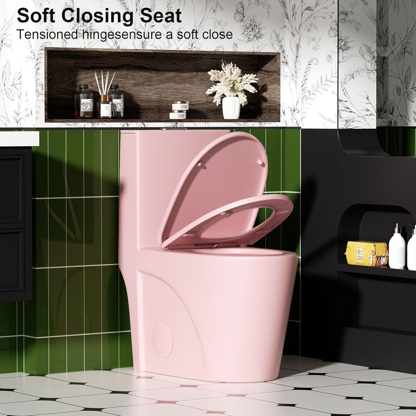 HRVEOCEI Dual Flush One Piece Toilets for Bathrooms, Compact Pink Toilet Elongated with Soft Closing Seat, Modern 12 Inch Rough in Toilet, Map 1000g, Comfort Height, Silent Design (Pink+31H)