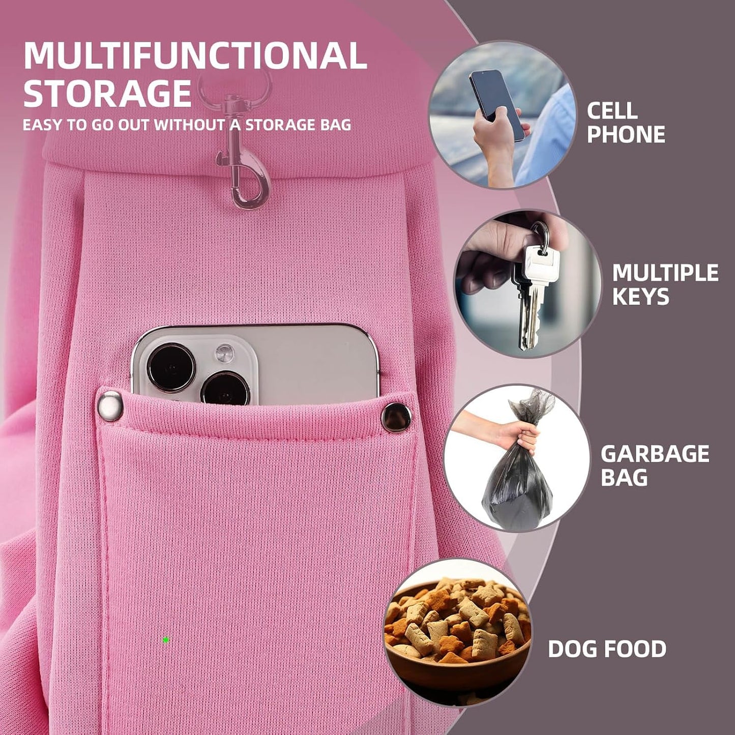 Dog Carrier Sling - Reversible Puppy Carrier Purse with Storage Pocket, Hand-Free Dog Sling Carrier for Carry Small Dogs and Cats, Travel Safety Harness, Dog and Cat Harness (Pink)