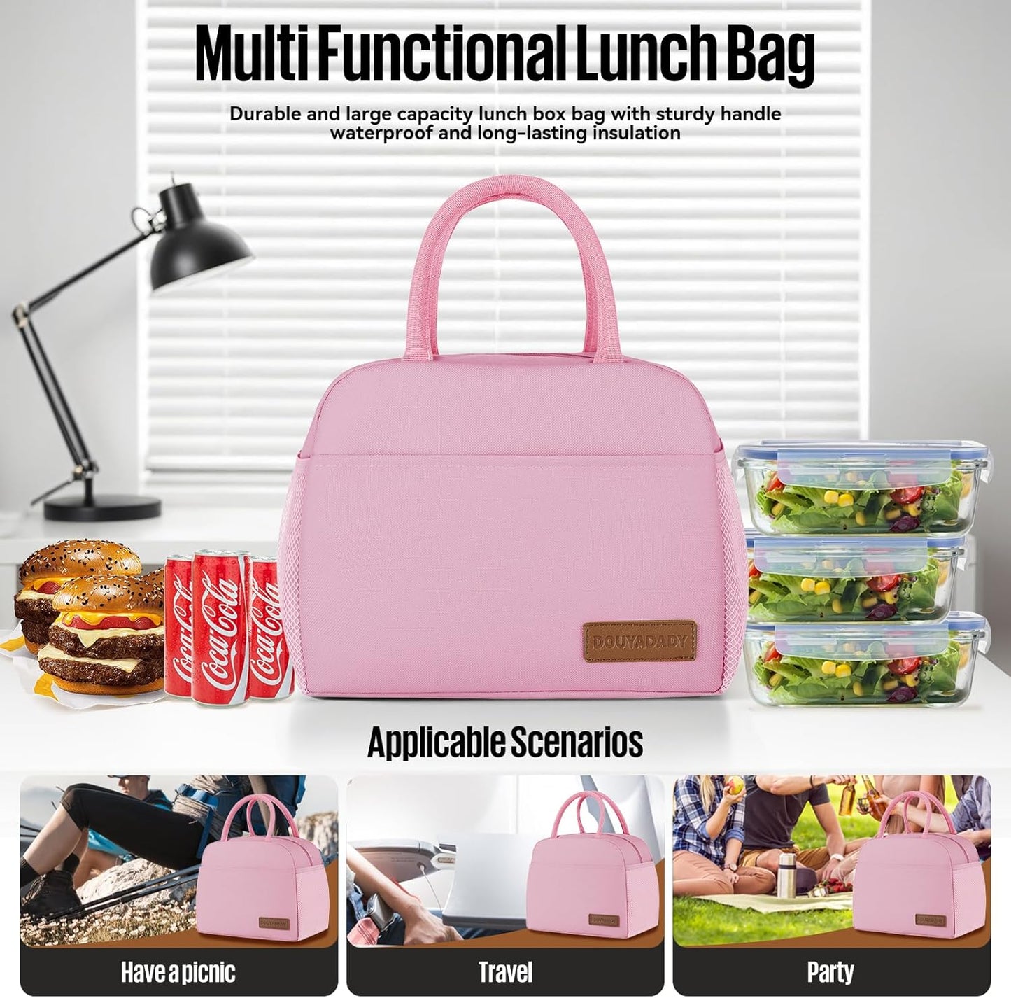douyadady Lunch Bag Women/Men Lunch Box Women/Men (pink)