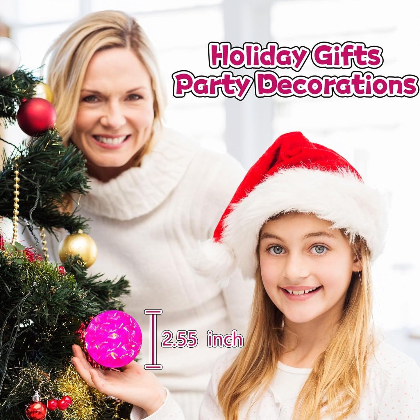 Pink Squishy Glitter Stress Balls Squeeze Fidget Toys for Kids and Adults - Colorful Stress Squish Ball, Squishy Toys for Kids Prizes,, Party Favors, Relax, Improve Focus