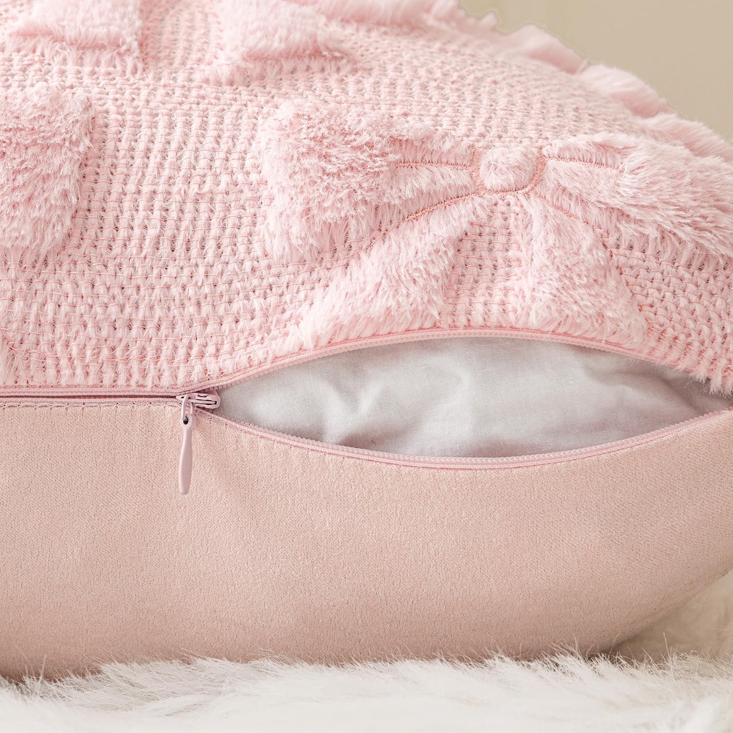 MIULEE Light Pink Bow Pillow Covers Coquette Room Decor Aesthetic Set of 2 Spring Decorative Cute Girl Soft Plush Faux Pillowcase for Preppy Room Decor Bedroom Couch,12x20 Inch