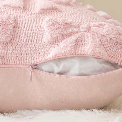 MIULEE Light Pink Bow Pillow Covers Coquette Room Decor Aesthetic Set of 2 Spring Decorative Cute Girl Soft Plush Faux Pillowcase for Preppy Room Decor Bedroom Couch,12x20 Inch